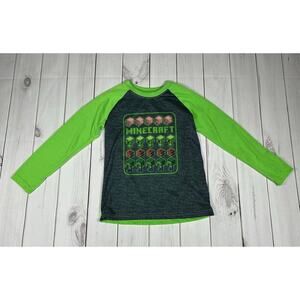 Minecraft Boy's 8 Long Sleeve Pajama Shirt PJ Green Flame Resistant 2022 Majang